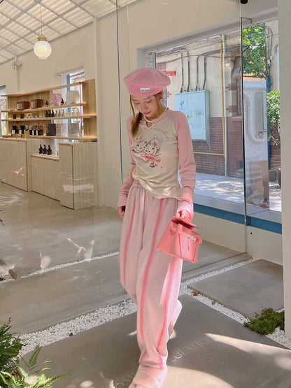 Thebestxue Korean version of fashionable casual letter beam pink sweatpants 2022 autumn new Harem pants women