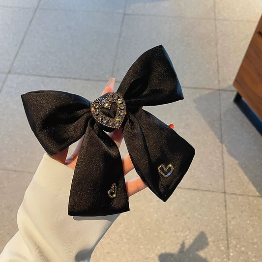 Black bow headwear flash diamond love back head hairpin female fashion temperament net red 2022 new spring clip