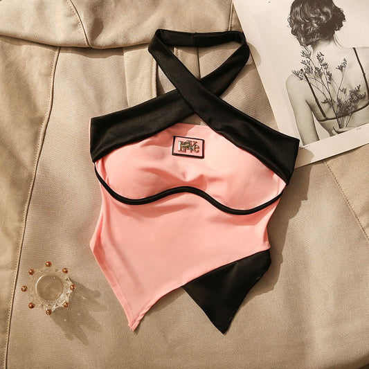 Irregular halter neck camisole women's summer inner and outer wear slimming design sense short bottoming sleeveless top