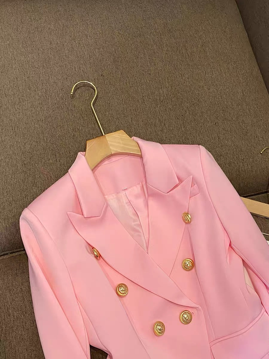 2022 foreign trade pink European goods cotton and linen profile top single-piece small suit suit jacket female 6841