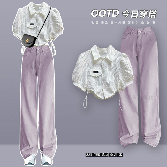 Purple scented jeans suit women's summer 2023 new salt style wear and Yujie fried street top two-piece suit