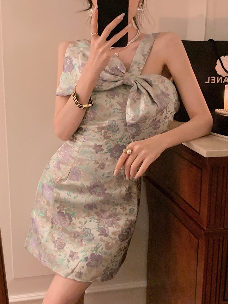 BETTER LS light luxury celebrity women's clothing design sense bowknot small fragrance style suspender dress small dress skirt