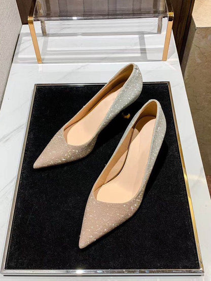 Wedding shoes female bride shoes 2023 new banquet crystal shoes pointed toe fine heel bridesmaid single shoes female eighteen years old high heels