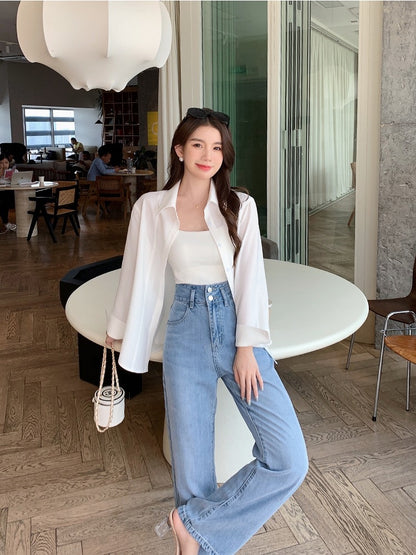 Mrs. Island song Tencel straight pants high street ins trendy jeans women's spring and autumn 2022 new high waist slimming
