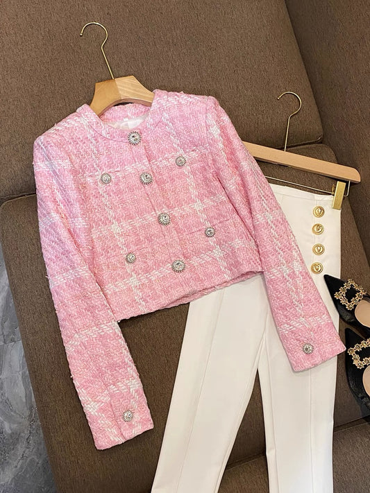 European station European goods wide version cardigan top pink woolen small suit profile suit jacket female 6761