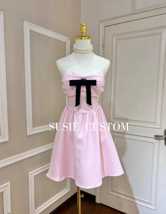 Customized pure desire style three-dimensional with chest pad tube top bow fishbone waist A-line tutu skirt small dress skirt