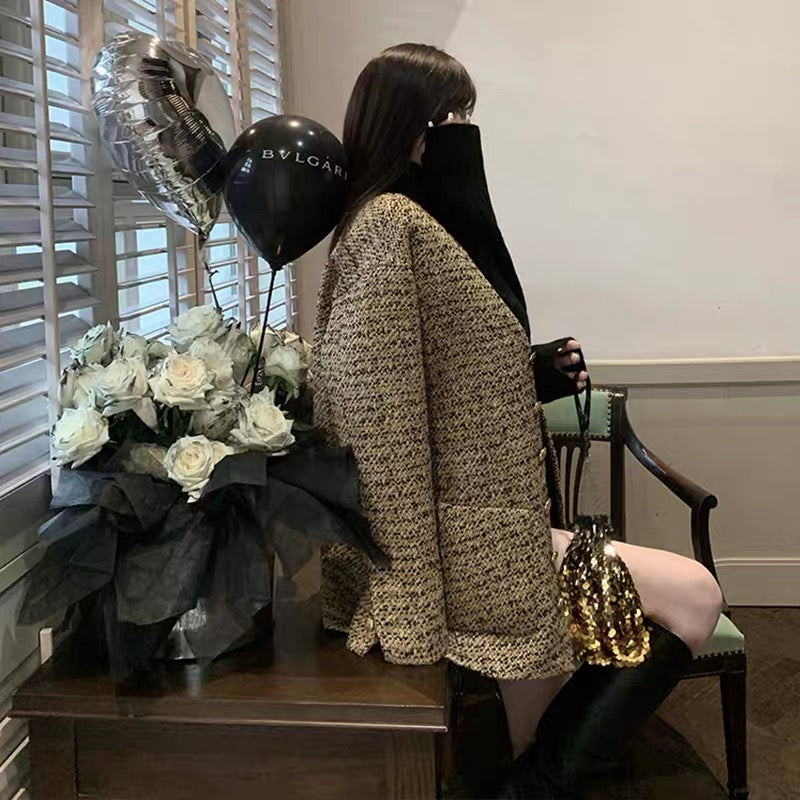 KKK STUDIO wool small fragrant wind heavy industry tweed woven wool coat women's winter new suit coat