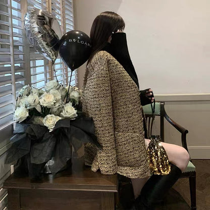 KKK STUDIO wool small fragrant wind heavy industry tweed woven wool coat women's winter new suit coat