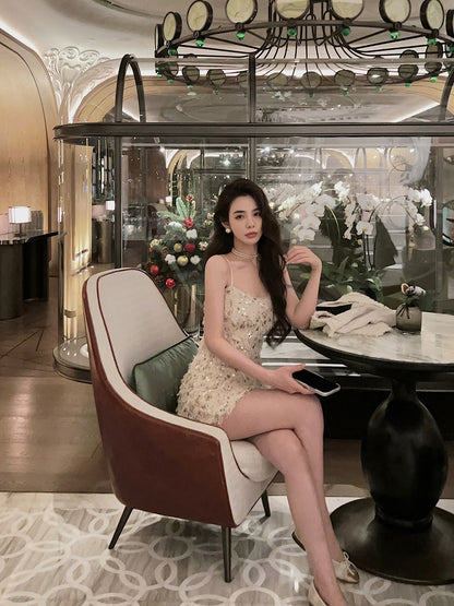 Qiu Rouyao spring new short skirt skirt high-end sense niche slim pure desire sweet and spicy sexy suspender dress