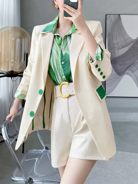 Autumn salt series wear a complete set of women's clothing to be thin Korean version all-match casual loose suit shirt three-piece suit pants 1827