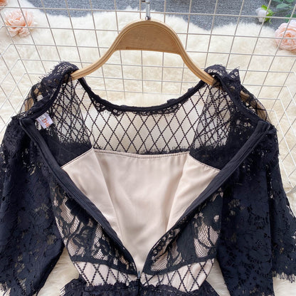 2022 spring and summer new lace lace dress female design sense niche loose waist temperament dress long skirt