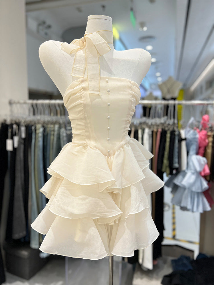 Sexy one-shoulder dress summer female pure desire hot girl self-cultivation small cake tutu skirt birthday skirt