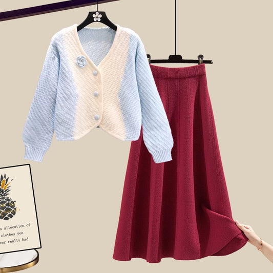 knitted sweater skirt two piece set