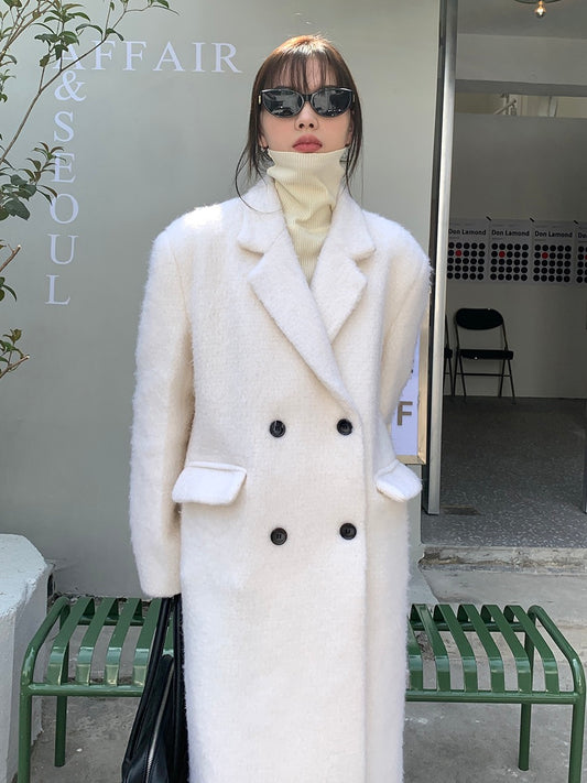 Red man's woolen white coat women's autumn and winter thickened Korean high-end winter clothing rich family's daughter woolen coat