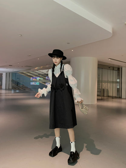 ddgirl spring white rose / age-reducing careful machine design bubble petal sleeve niche long-sleeved white shirt
