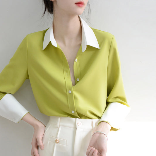 TrrStyle fashion unlimited repurchase new color matching long-sleeved shirt female micro loose top commuting light familiar shirt