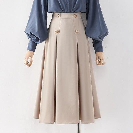 Black skirt women 2022 autumn and winter new high waist mid-length a-line skirt pleated umbrella skirt spring and autumn Hepburn