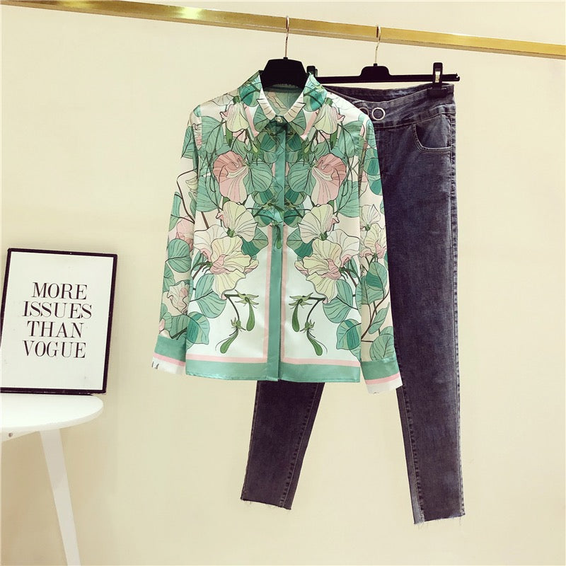Brand counters withdraw cabinet clearance foreign trade cut label heavy printing fashion foreign style age reduction mulberry silk shirt long-sleeved women