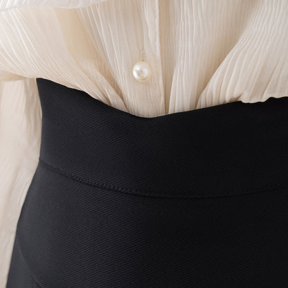 Black velvet skirt female autumn and winter 2022 new high waist mid-length hip skirt fishtail skirt business wear