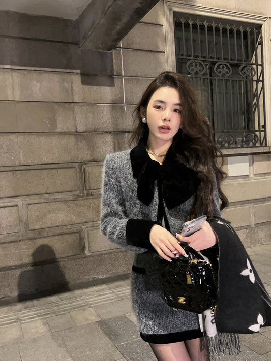 Qiu Rouyao sweet and spicy fragrance suit female 2022 new high-grade woolen short coat skirt female two-piece set
