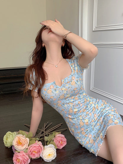 Dress women's careful machine floral slim fit hip skirt spring Korean version of the hot girl high elastic white and thin bottoming skirt