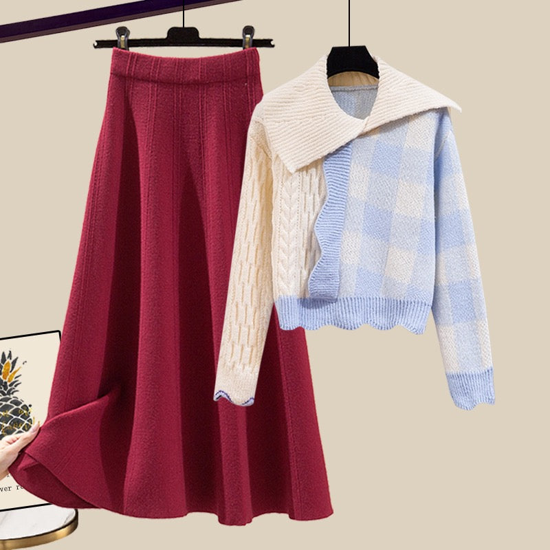 knitted sweater skirt two piece set