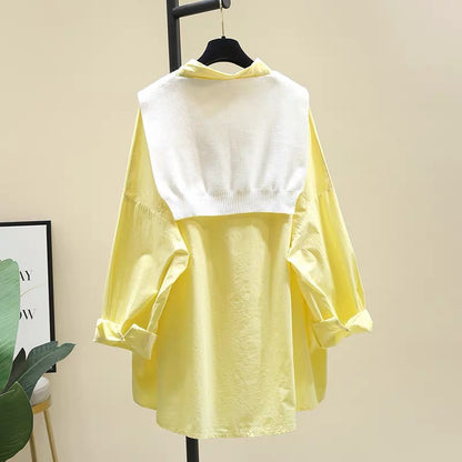 White shawl yellow shirt women's 2022 spring and summer new Korean version loose design casual shirt chic top