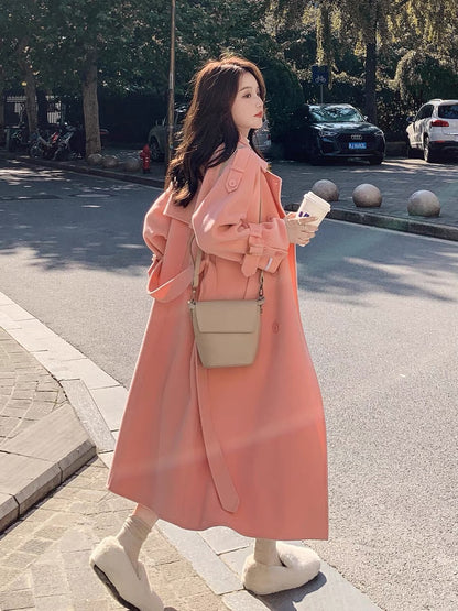 Pink woolen coat women's winter mid-length 2022 new small high-end fashion woolen coat