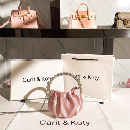 Carit Koty mini handbag women's summer 2022 new pleated chain rhinestone bag lipstick coin purse
