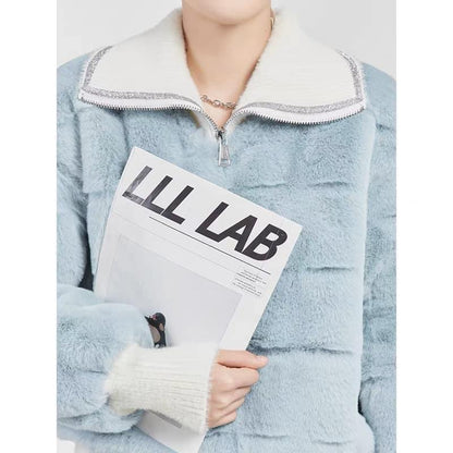 LLL LAB/milk fufu's sweater women's design sense niche imitation mink hair short style unique chic small top early autumn