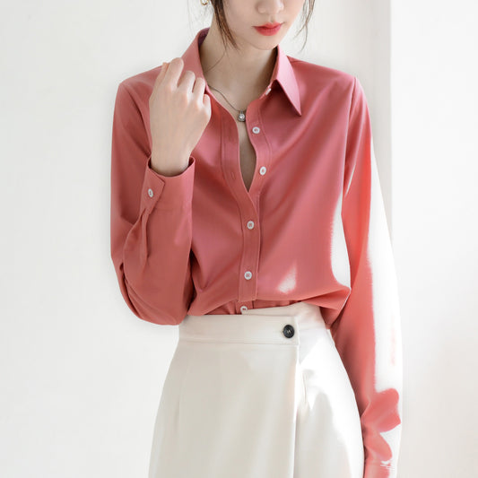 TRR early spring outing series micro-loose long-sleeved shirt female chic feeling very good shirt pointed collar top