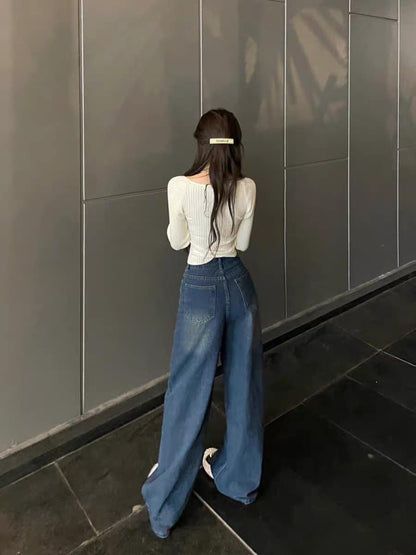 Sweater women's new 2022 early autumn square collar pit strip pure desire style niche design slim slim slit knitted sweater women 2039