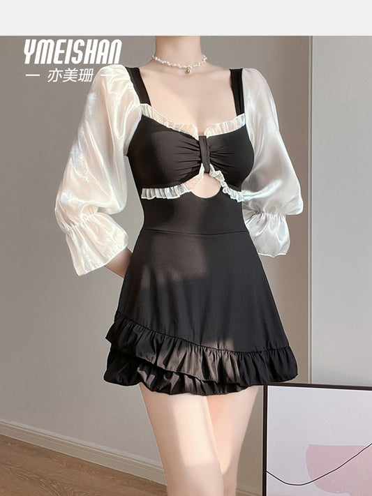 Yimeishan long-sleeved swimsuit women's one-piece conservative skirt style 2023 new hot style cover belly and look thin for students to soak in hot springs