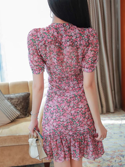 Dress summer 2022 new women's clothing temperament goddess Fan Mingyuan v-neck floral skirt fashion chiffon skirt