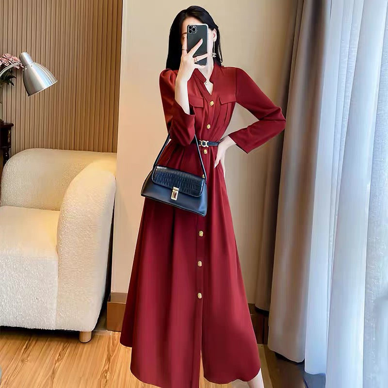 Autumn dress new high-end women's cold wind autumn dress temperament goddess fan long-sleeved shirt skirt early autumn