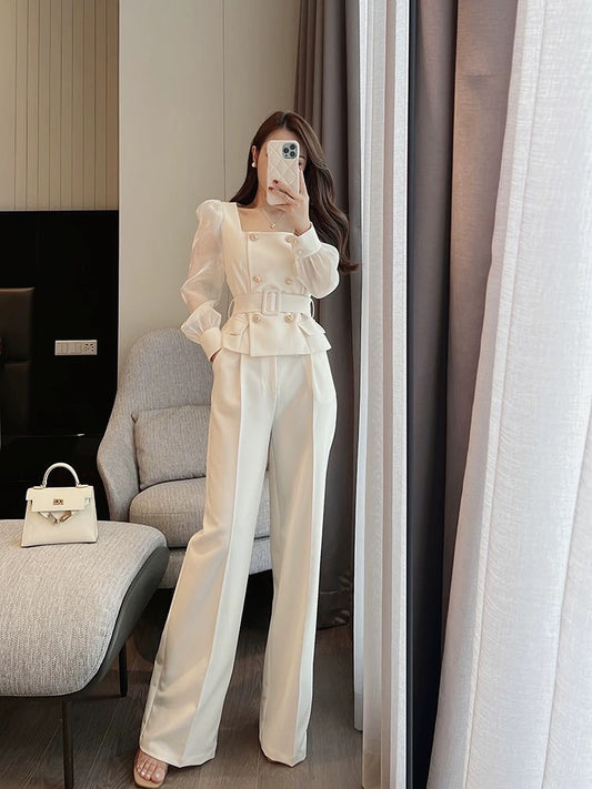 Miss Dong high-end custom suit women's clothing 2022 new high-end tops wide-leg pants light luxury net red two-piece suit 1779
