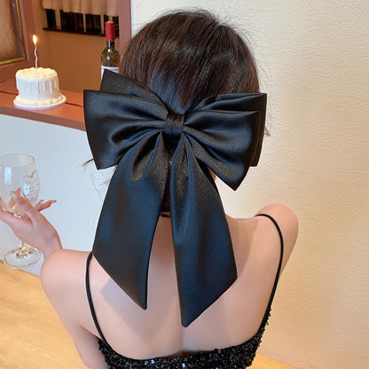 Time Lovers~ Satin Big Bow Headdress Spring Clip High-quality Black Back of the Head Hair Clip Hair Accessories Trendy Girls