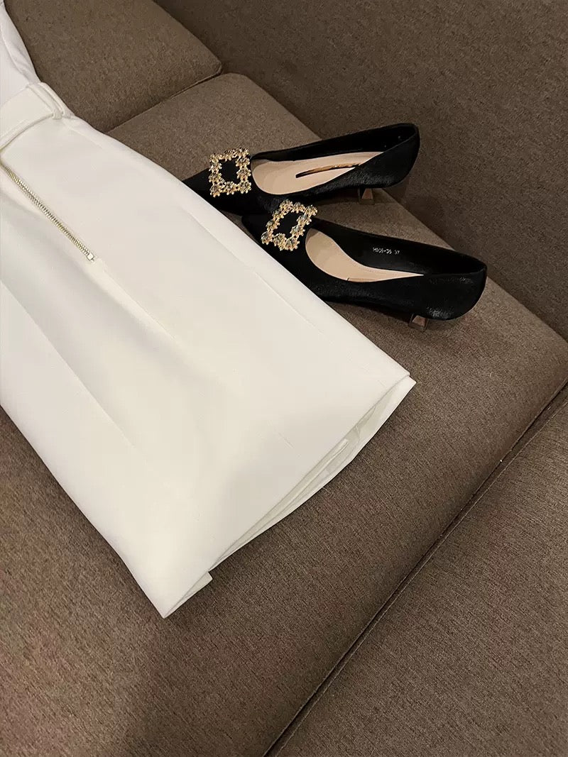 European and American style white spring and spring sleeveless vest suit jacket dress waist slim midi skirt hot sale 6236