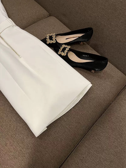 European and American style white spring and spring sleeveless vest suit jacket dress waist slim midi skirt hot sale 6236