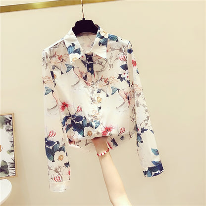 Heavy fashion foreign style printed shirt women's early autumn new temperament long-sleeved slim chic top plus size all-match trendy
