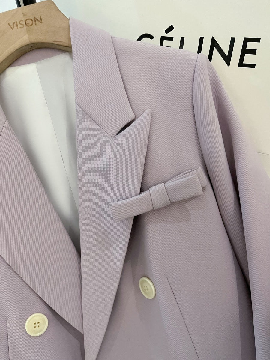 Purple British style suit jacket female 2023 spring and autumn new bowknot small suit design niche top
