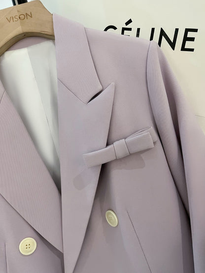 Purple British style suit jacket female 2023 spring and autumn new bowknot small suit design niche top