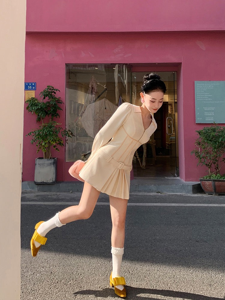 Xiaoli Cream Sweetheart Long-sleeved Dress Autumn and Winter 2022 Tea Series Small Senior Sexy Spice Girl Slim Skirt