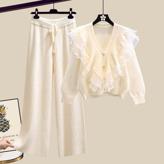 sweater knitted wide leg pants two piece set