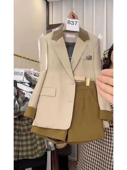 2022 new women's small fragrance suit light luxury high-end autumn and winter professional thickening suit shorts two-piece set