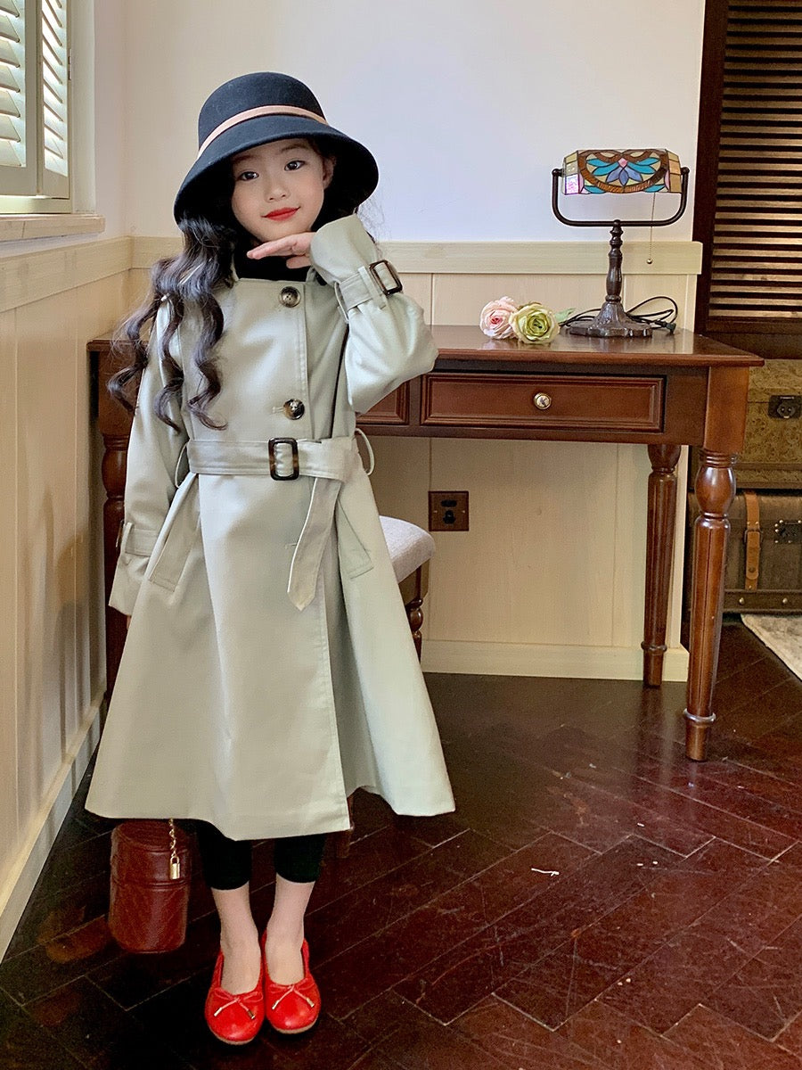 Original girls' children's clothing Korean version mid-length windbreaker spring clothing 2023 new children's British style big children's coat coat