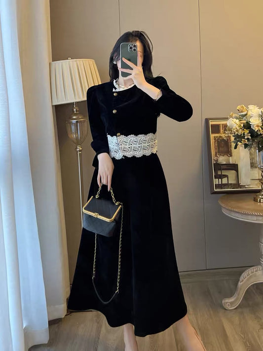 Xiaoxiangfeng two-piece suit women's autumn and winter high-end French retro Hepburn style black lady temperament dress women