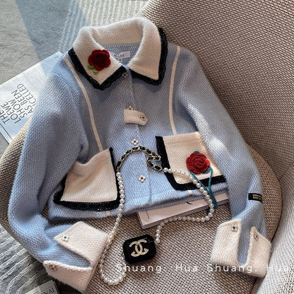 High-end temperament blue small fragrance suit autumn and winter women's 2022 new high-end pleated skirt two-piece suit