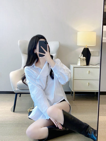 Western-style unique chic top 2023 spring and autumn new French design loose casual lazy white shirt