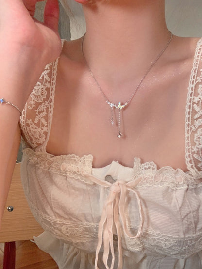 Super Fairy Temperament Butterfly Tassel Necklace Women's Light Luxury Niche Necklace Design Sense of Advanced Exquisite Versatile Clavicle Chain